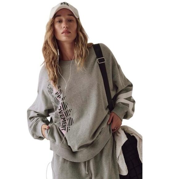 FP Movement Women's All Star Logo Pullover Heather Grey / White NWT - Picture 2 of 8